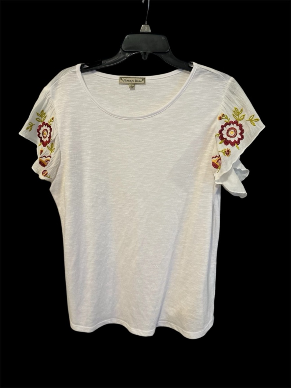 White Embroidered Flutter Sleeve Tee